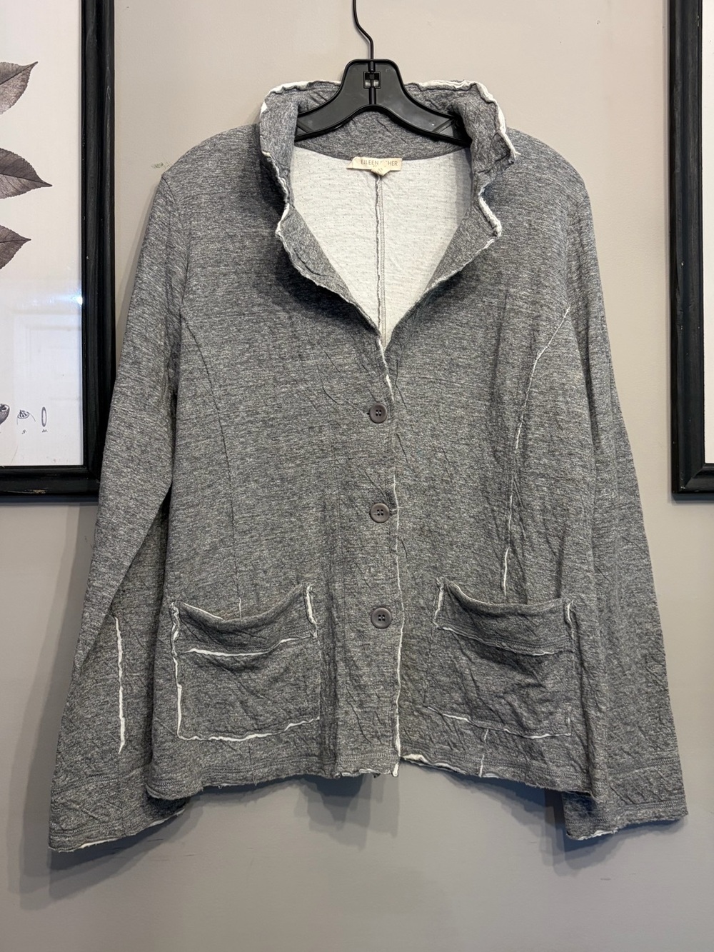 Eileen Fisher Double Layer Ripple Knit Jacket Grey Size Petite Medium